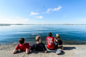 Amid ongoing construction, visitors to the Memorial Union Terrace enjoy a warm spring day on the shore of Lake Mendota at the University of Wisconsin-Madison on May 18, 2016. (Photo by Bryce Richter / UW-Madison)