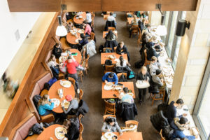 Students enjoy a lunchtime break to eat and study inside the Gordon Dining and Event Center at the University of Wisconsin-Madison on Jan. 24, 2017. (Photo by Bryce Richter / UW-Madison)