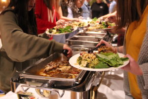 The menu consisted of roasted seasonal vegetables, wild rice, Cornish game hens, and a dessert of pumpkin pie.