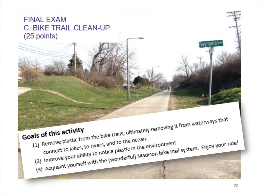 Slide describing one of the final exam options for Environmental Studies 126. 
