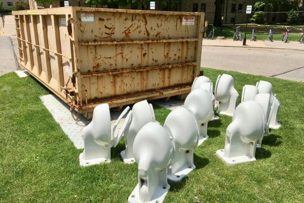Toilets waiting to be recycled