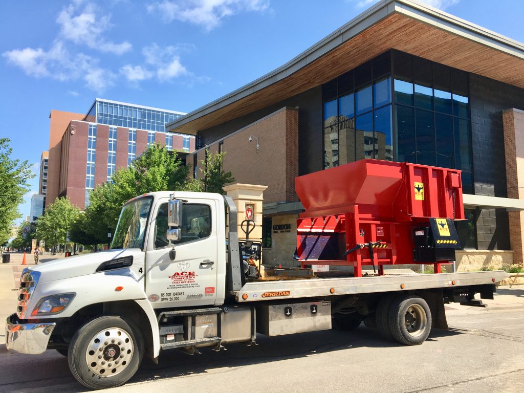 Compactor delivery at Gordon Dining & Event Center