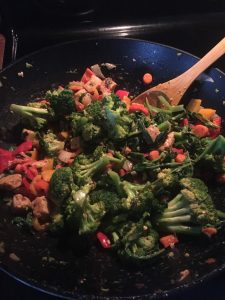 A stir fry that Savannah made when she needed to take a break from staring at a screen.