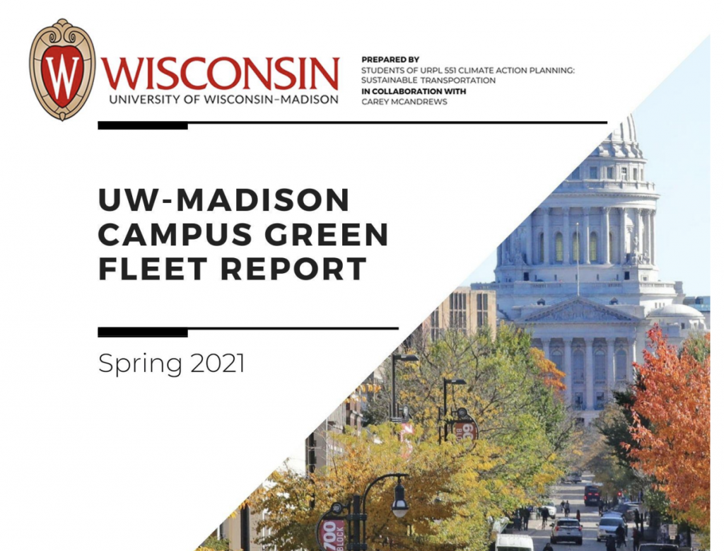 Cover of UW–Madison Campus Green Fleet Report prepared by students in Professor Carey McAndrews's class.